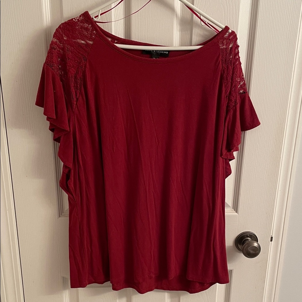 Love & Legend Red Lace Sleeve Blouse